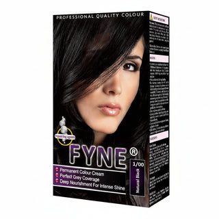 Fyne 1/00 natural black permanent hair colour with grey coverage shiny smooth salon finish hair