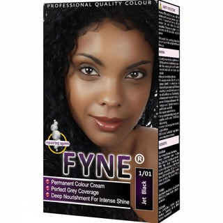 Fyne 1/01 jet black permanent hair colour with grey coverage shiny smooth salon finish hair