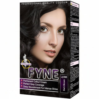 Fyne 2/00 dark brown permanent hair colour with grey coverage shiny smooth salon finish hair