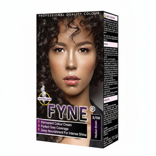 Fyne 3/00 medium brown permanent hair colour with grey coverage shiny smooth salon finish hair