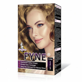 Fyne 7/00 light blonde permanent hair colour with grey coverage shiny smooth salon finish hair
