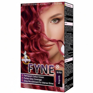 Fyne 9/02 burgundy permanent hair colour rich wine red tone grey coverage shiny salon finish hair