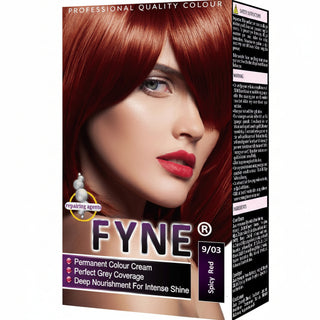 Fyne 9/03 spicy red permanent hair colour bold fiery red tone grey coverage shiny salon finish hair