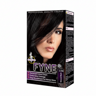 Fyne natural black 1/00 permanent hair colour treatment for long lasting vibrant grey coverage and shine