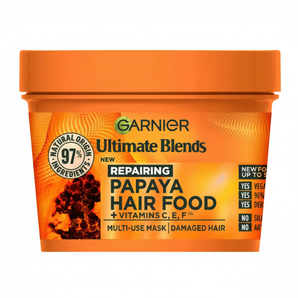 garnier papaya hair food 400ml 3in1 hair mask conditioner leave in damaged hair repair smooth shiny hair

