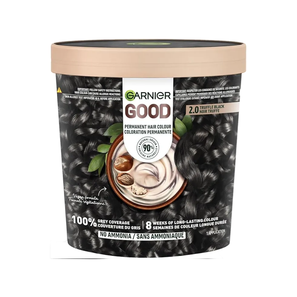 Garnier 2.0 truffle black permanent hair dye natural black color grey coverage shiny salon finish hair