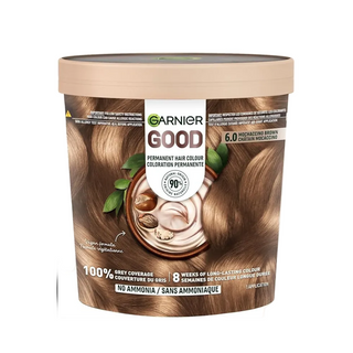 Garnier 6.0 mochaccino brown permanent hair dye mocha brown color grey coverage shiny salon finish hair