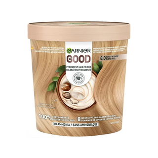Garnier 8.0 honey blonde permanent hair dye warm golden blonde color grey coverage shiny salon finish hair