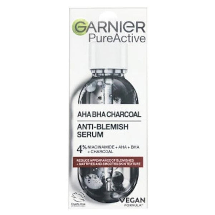 garnier aha bha charcoal anti blemish serum 30ml acne treatment clear smooth skin oil control
