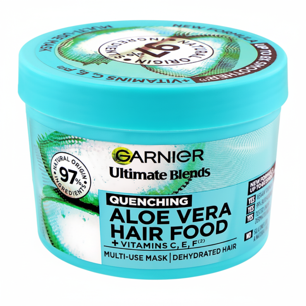 garnier aloe vera hair food mask 400ml 3 in 1 hydrating treatment frizz control soft shiny hair
