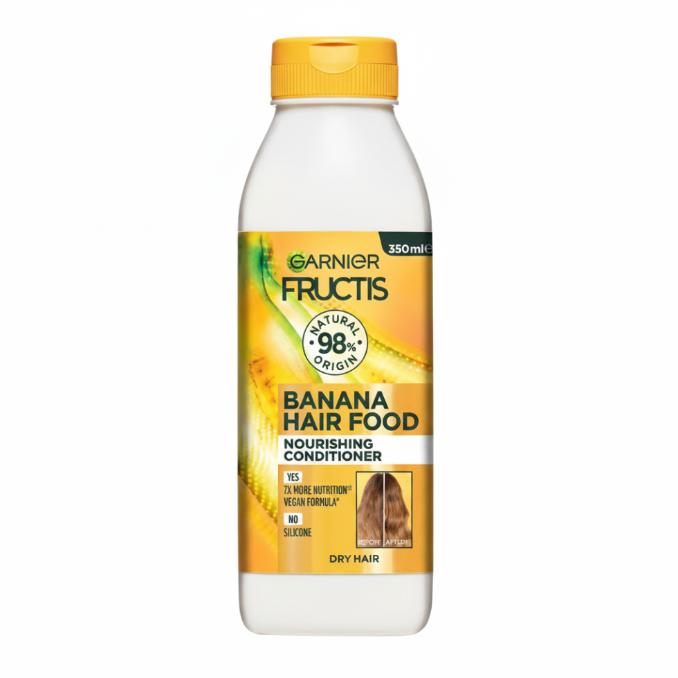 garnier banana hair food conditioner 350ml nourishing detangling frizz control soft smooth shiny hair
