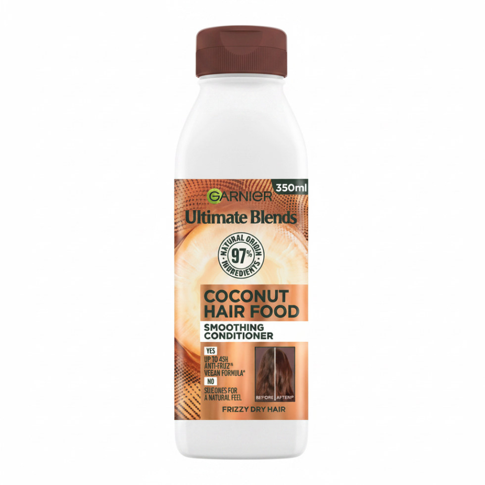 garnier coconut hair food conditioner 350ml curly hair frizz control hydrating detangling smooth defined curls
