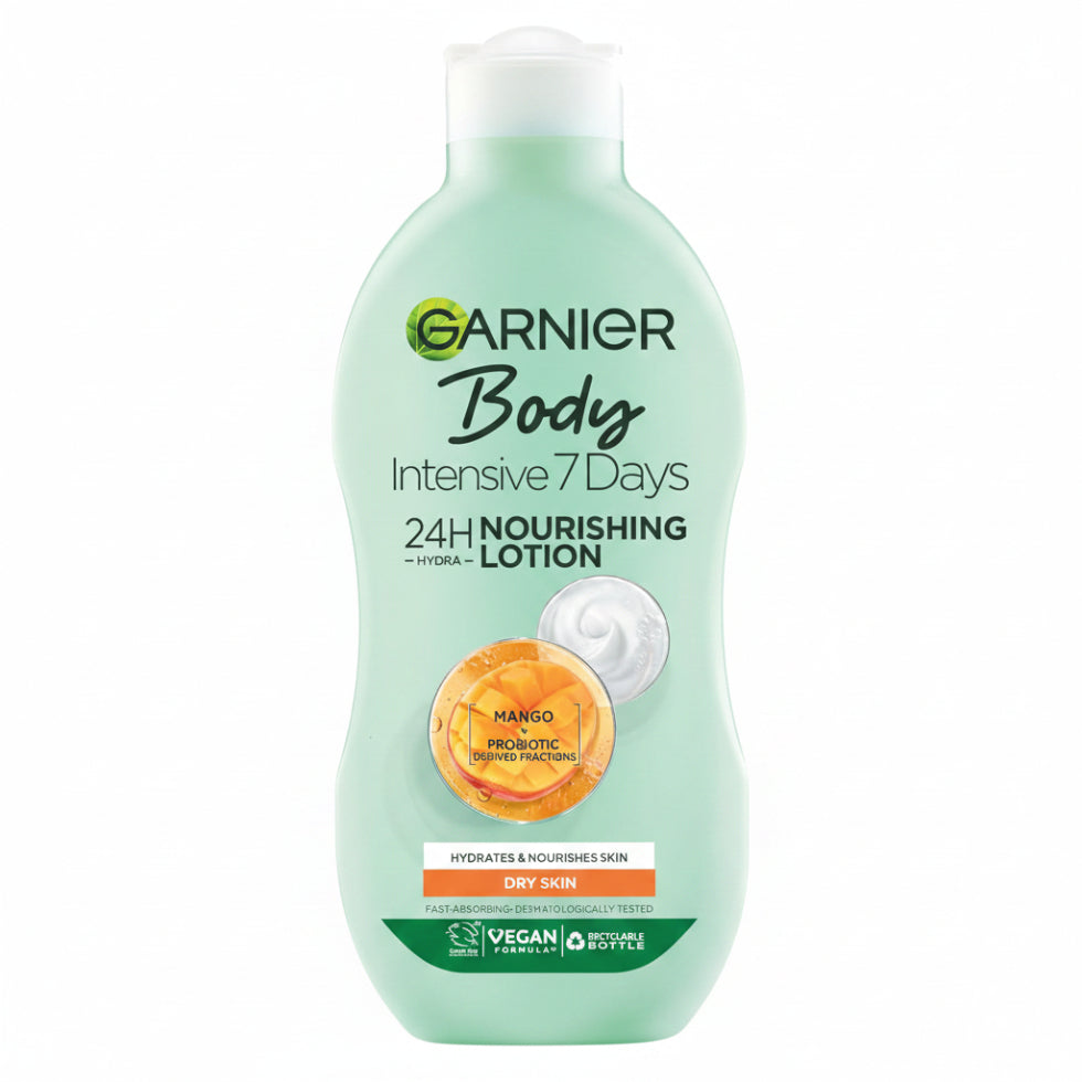 garnier intensive 7 days mango body lotion 400ml nourishing hydrating soft smooth skin long lasting moisture
