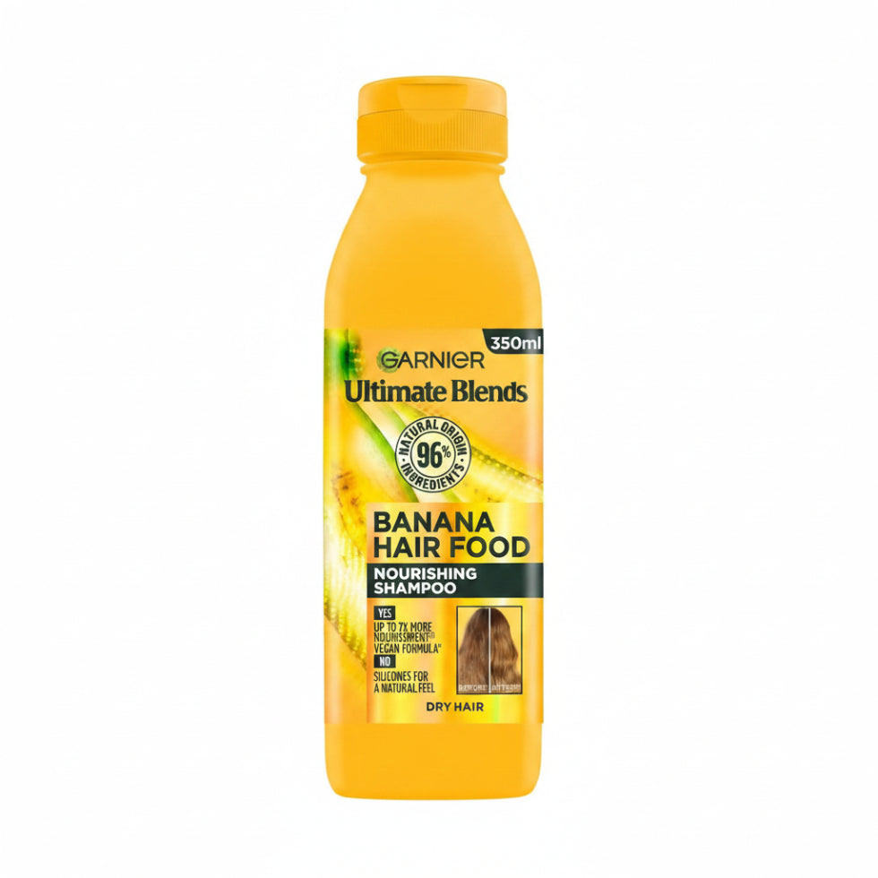 garnier banana shampoo 350ml nourishing hydrating cleanse dry hair soft smooth shiny frizz control
