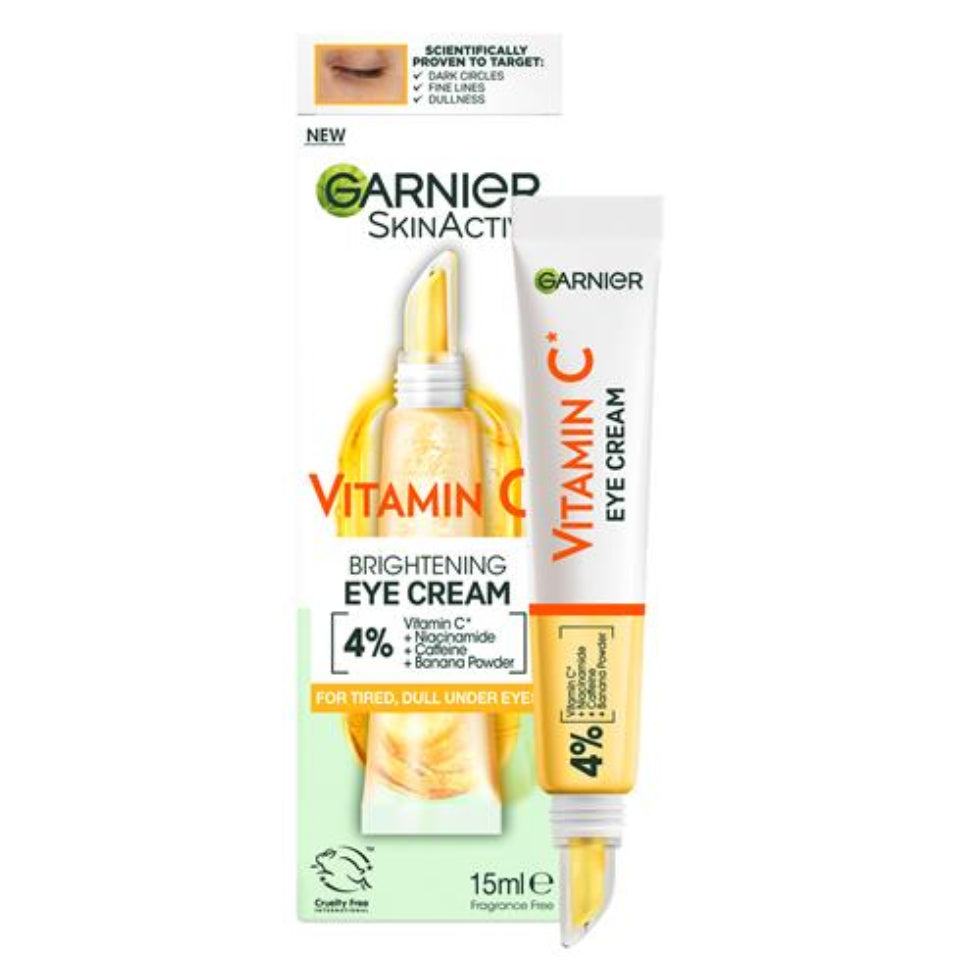 garnier vitamin c brightening eye cream 15ml dark circles puffiness smooth bright under eyes
