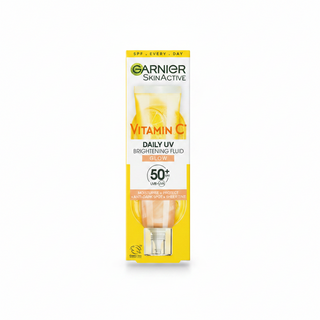 garnier vitamin c daily uv brightening fluid spf50 sunscreen lightweight glowing protected skin
