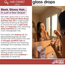Hands applying Hair Chemist Gloss Drops through the mid-lengths and ends of hair to control frizz.