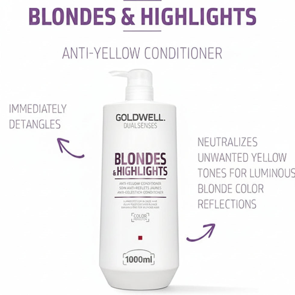 goldwell dualsenses blondes and highlights anti yellow conditioner 1000ml for blonde silver and highlighted hair with brassiness control and shine enhancement care