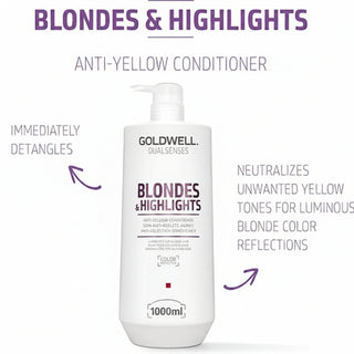 goldwell dualsenses blondes and highlights anti yellow conditioner 1000ml for blonde silver and highlighted hair with brassiness control and shine enhancement care