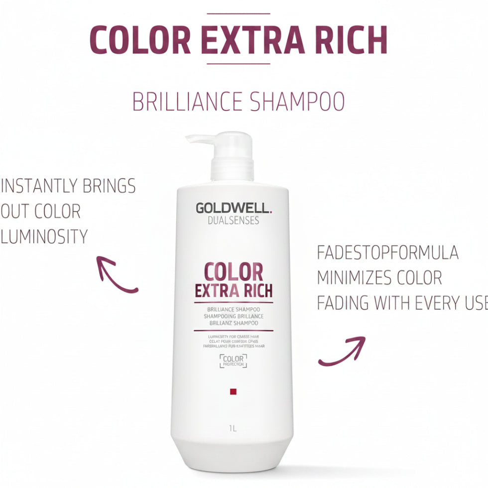 goldwell dualsenses color brilliance extra rich shampoo 1000ml for color treated hair with color protection shine enhancement and nourishing care for medium to coarse hair