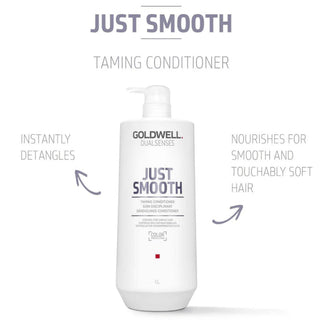 goldwell dualsenses just smooth taming conditioner 1000ml for frizzy unruly hair with smoothing frizz control hydration and shine enhancing care for soft manageable hair