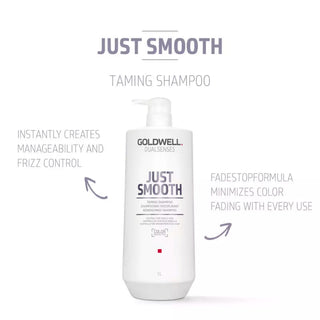 goldwell dualsenses just smooth taming shampoo 1000ml for frizzy unruly hair with anti frizz smoothing shine enhancing and softening care for manageable hair