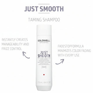 goldwell dualsenses just smooth taming shampoo 250ml for frizzy unruly hair with anti frizz smoothing and shine enhancing care