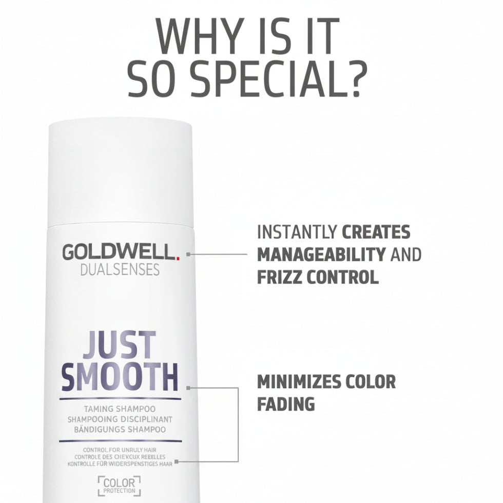 goldwell dualsenses just smooth taming shampoo 250ml for frizzy unruly hair with anti frizz smoothing and shine enhancing care