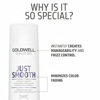goldwell dualsenses just smooth taming shampoo 250ml for frizzy unruly hair with anti frizz smoothing and shine enhancing care