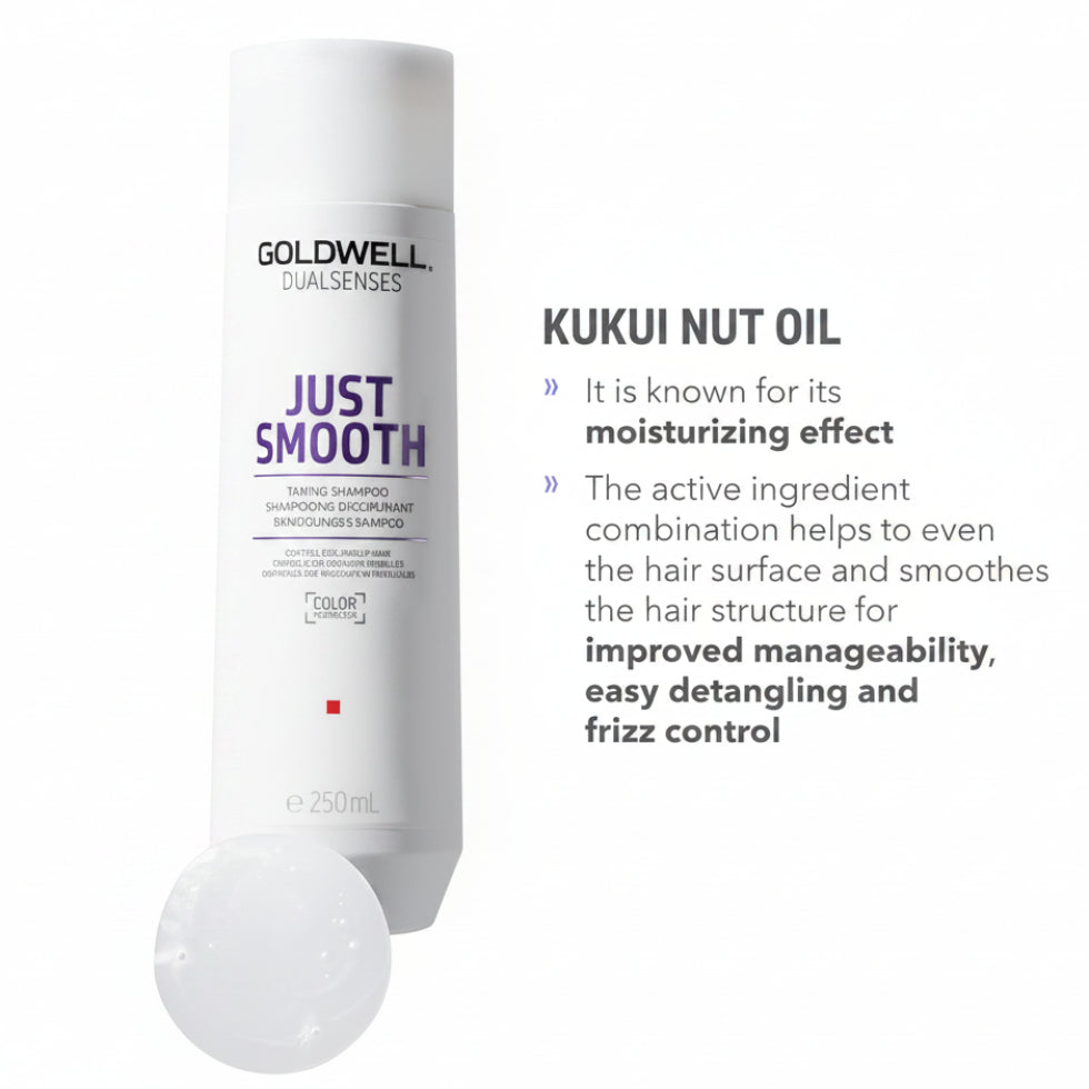 goldwell dualsenses just smooth taming shampoo 250ml for frizzy unruly hair with anti frizz smoothing and shine enhancing care