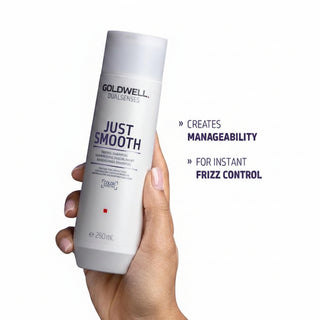 goldwell dualsenses just smooth taming shampoo 250ml for frizzy unruly hair with anti frizz smoothing and shine enhancing care