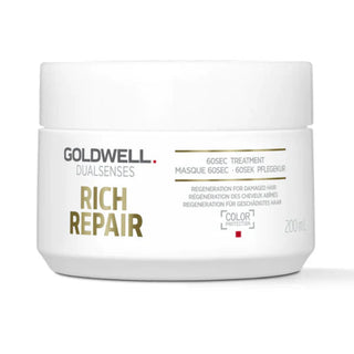 goldwell dualsenses rich repair 60 second treatment 200ml for damaged hair with deep nourishment repair strength and shine enhancement care