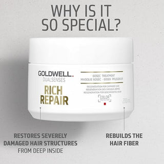 goldwell dualsenses rich repair 60 second treatment 200ml for damaged hair with deep nourishment repair strength and shine enhancement care