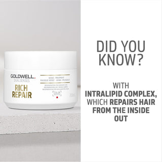 goldwell dualsenses rich repair 60 second treatment 200ml for damaged hair with deep nourishment repair strength and shine enhancement care