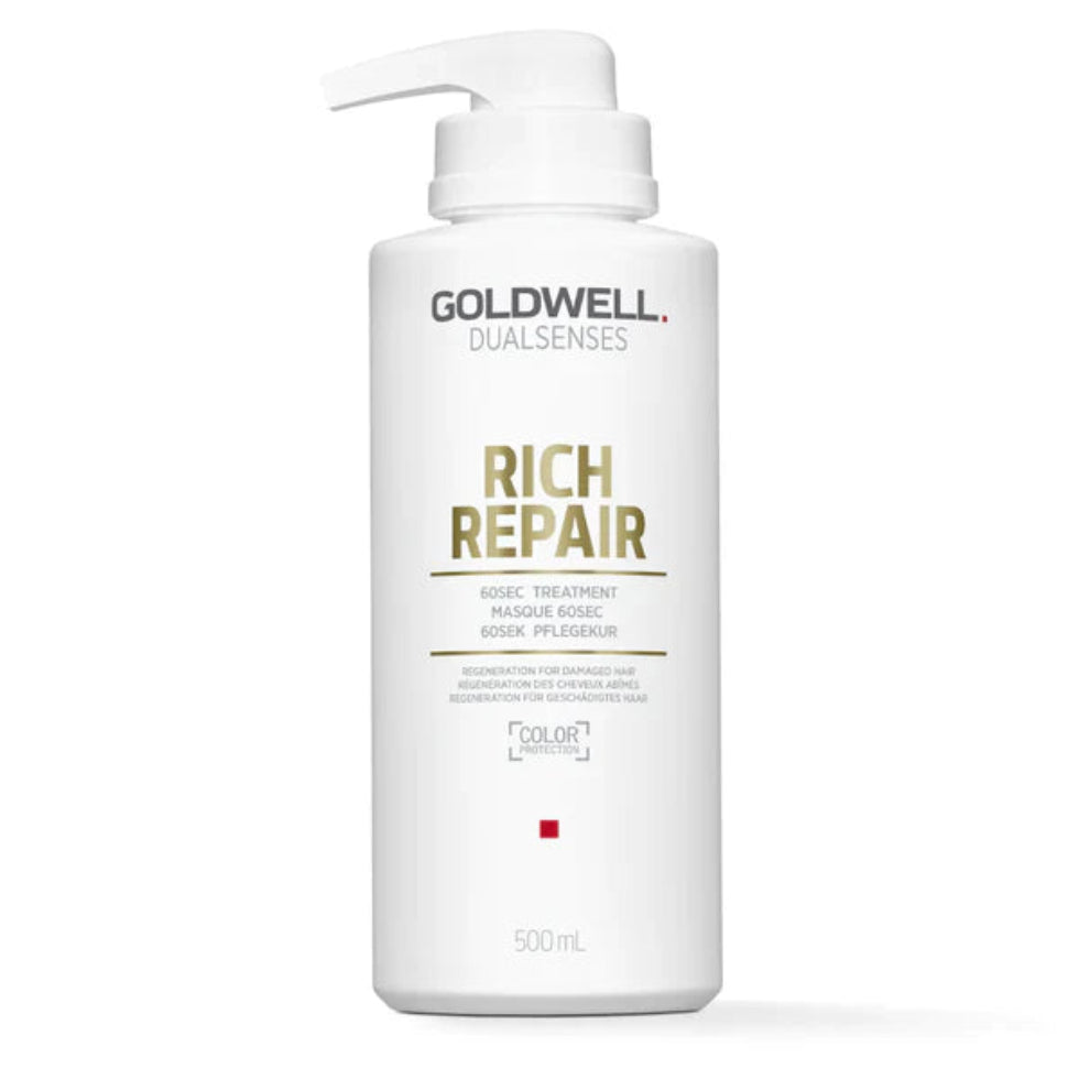 goldwell dualsenses rich repair 60 second treatment 500ml for damaged hair with deep nourishment repair strength and shine enhancement care