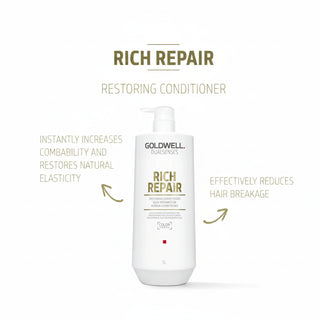 goldwell dualsenses rich repair conditioner 1000ml for damaged hair with repair nourishment strength and shine enhancing salon size care