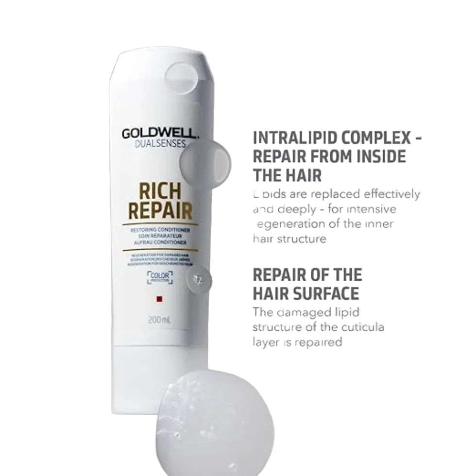 goldwell dualsenses rich repair conditioner 200ml for damaged hair with repair nourishment strength and shine enhancing care