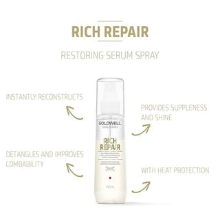 goldwell dualsenses rich repair restoring serum spray 150ml for damaged hair with detangling repair shine enhancement and leave in conditioning care