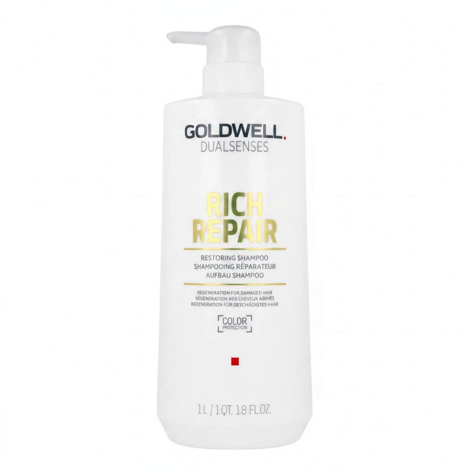 goldwell dualsenses rich repair restoring shampoo 1000ml for damaged hair with gentle cleansing repair softness shine and professional salon care
