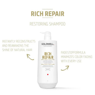 goldwell dualsenses rich repair restoring shampoo 1000ml for damaged hair with gentle cleansing repair softness shine and professional salon care