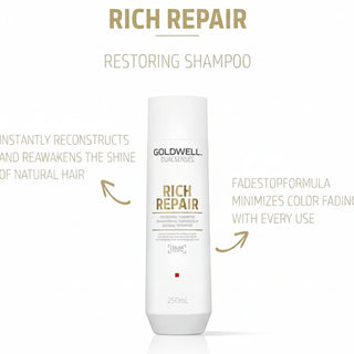 goldwell dualsenses rich repair restoring shampoo 250ml for damaged hair with gentle cleansing repair softness and shine enhancing care