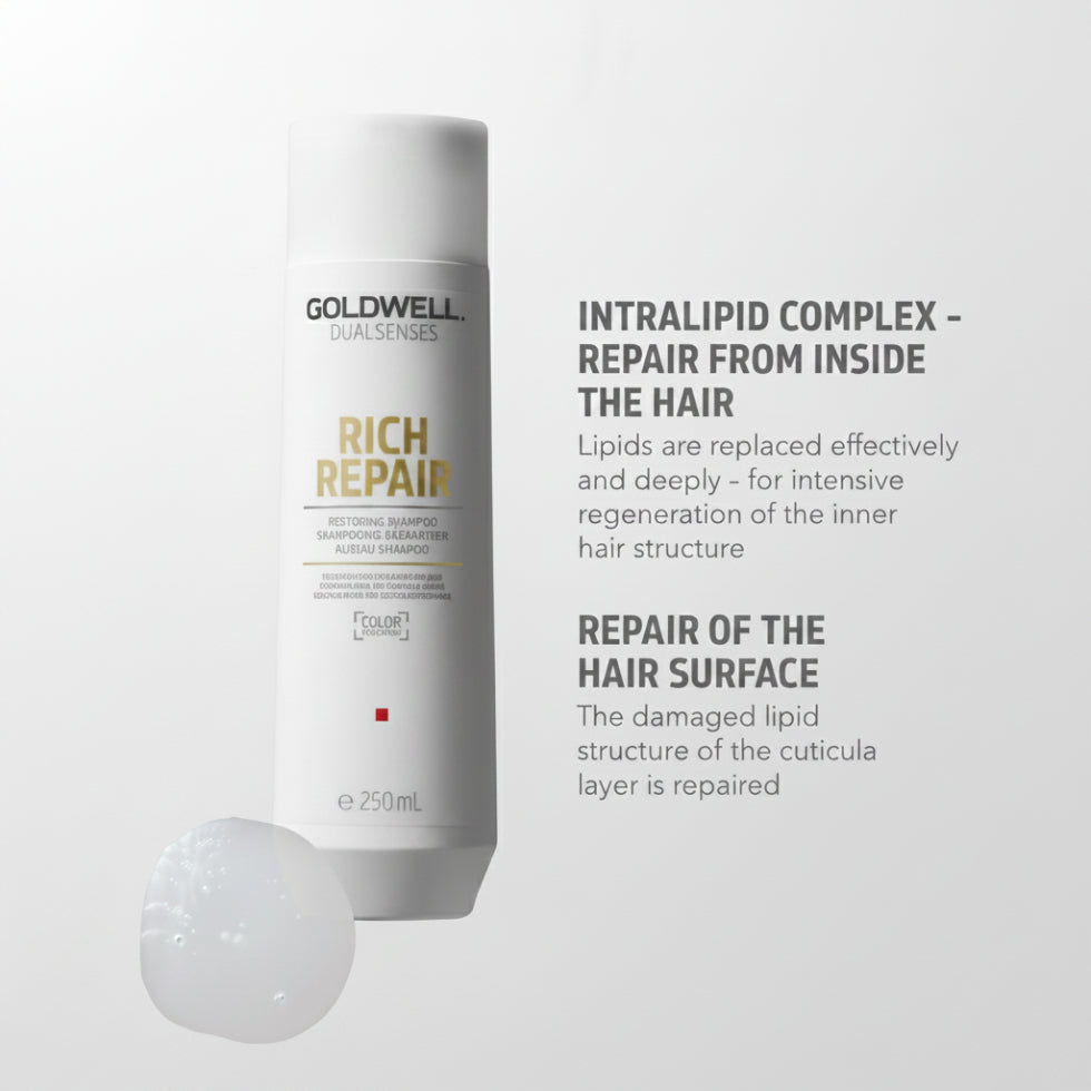 goldwell dualsenses rich repair restoring shampoo 250ml for damaged hair with gentle cleansing repair softness and shine enhancing care