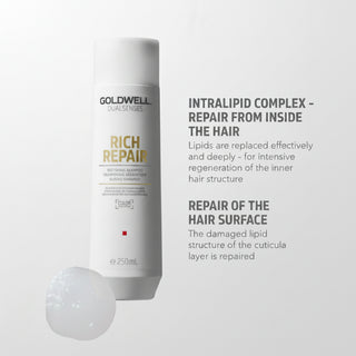 goldwell dualsenses rich repair restoring shampoo 250ml for damaged hair with gentle cleansing repair softness and shine enhancing care