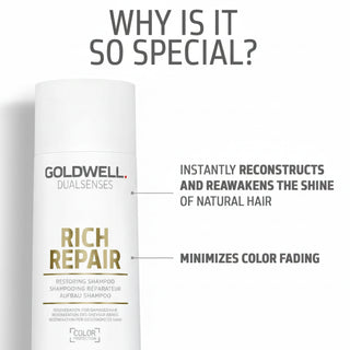 goldwell dualsenses rich repair restoring shampoo 250ml for damaged hair with gentle cleansing repair softness and shine enhancing care
