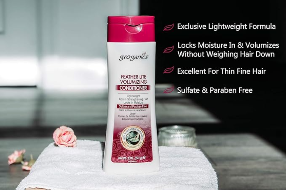 Groganics feather lite volumizing conditioner for lightweight volume strength and soft healthy looking hair without heaviness