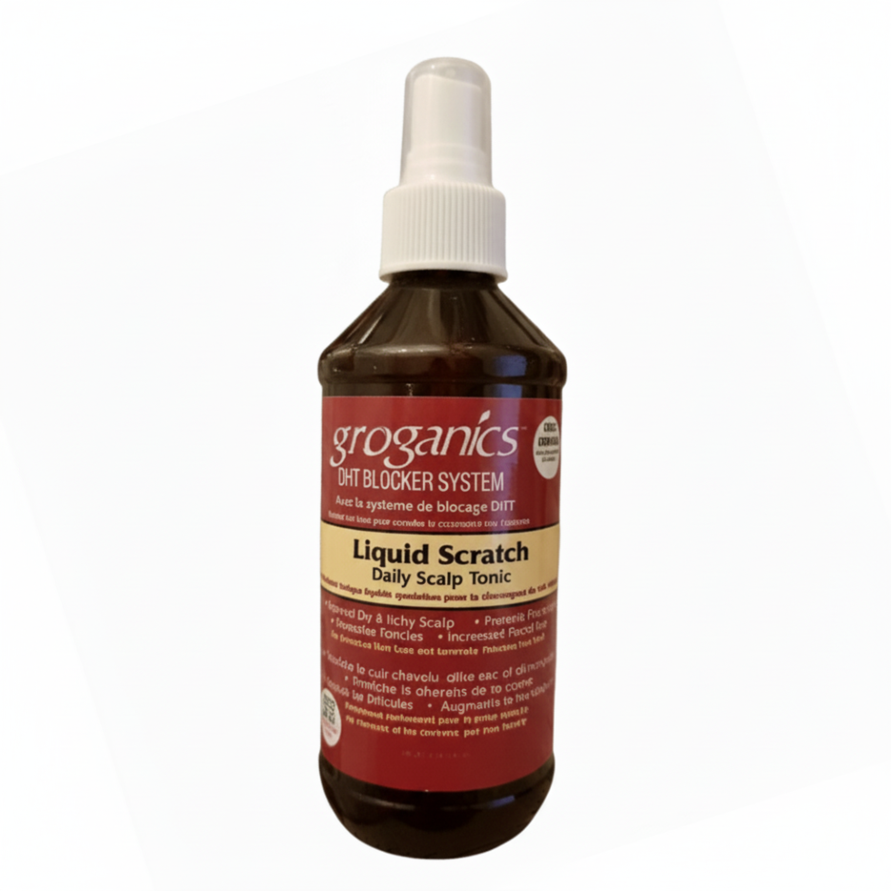 Groganics liquid scratch daily scalp tonic for anti itch relief soothing scalp and supporting healthy hair growth with lightweight daily care