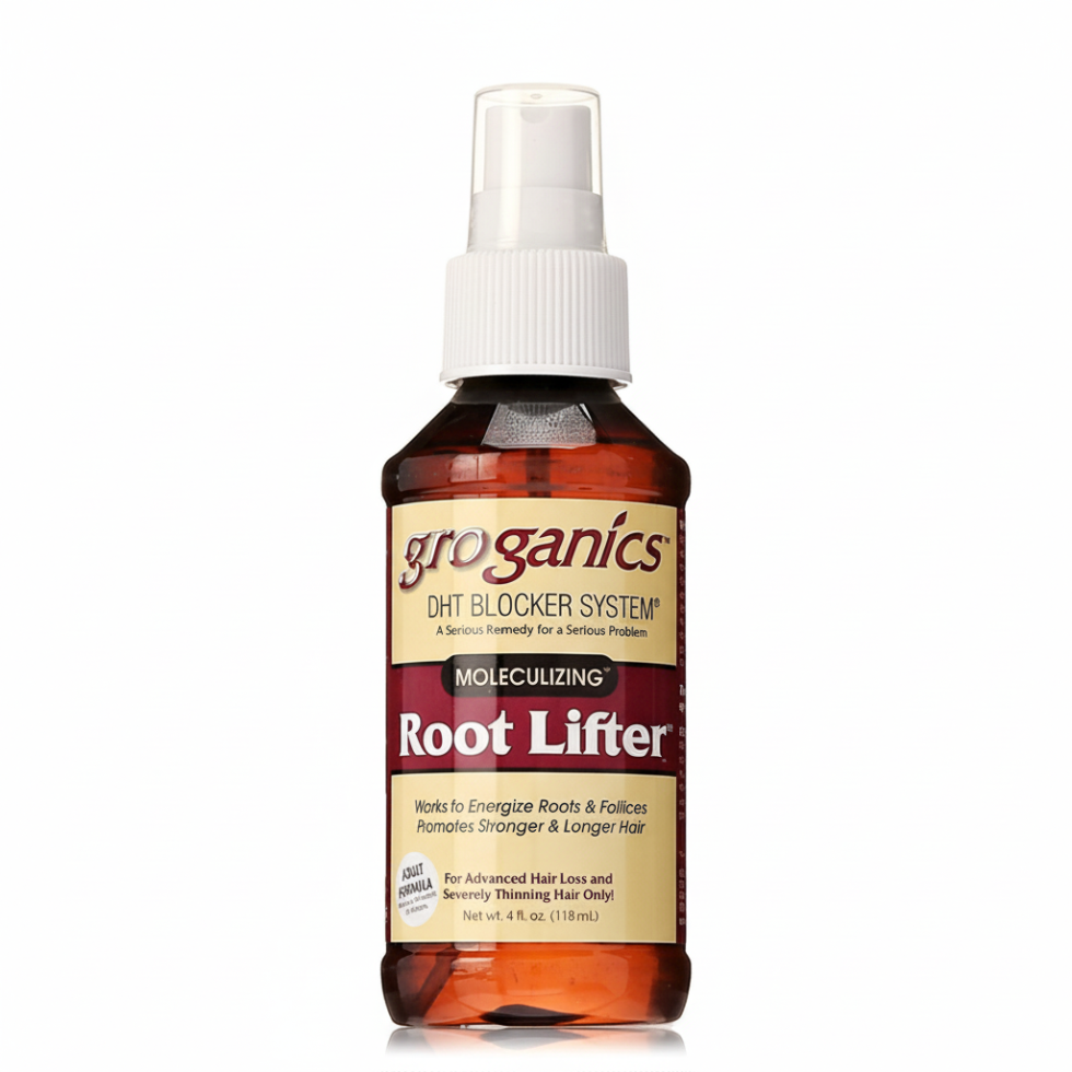 Groganics moleculizing root lifter for instant volume lift and hair growth support at roots for fuller thicker looking hair