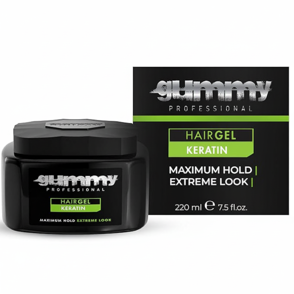 Gummy Professional keratin hair gel 220ml maximum hold extreme look styling gel for strong control and defined hairstyles