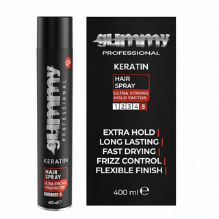 Gummy Professional keratin hair spray ultra strong hold 400ml long lasting control frizz free styling finishing spray