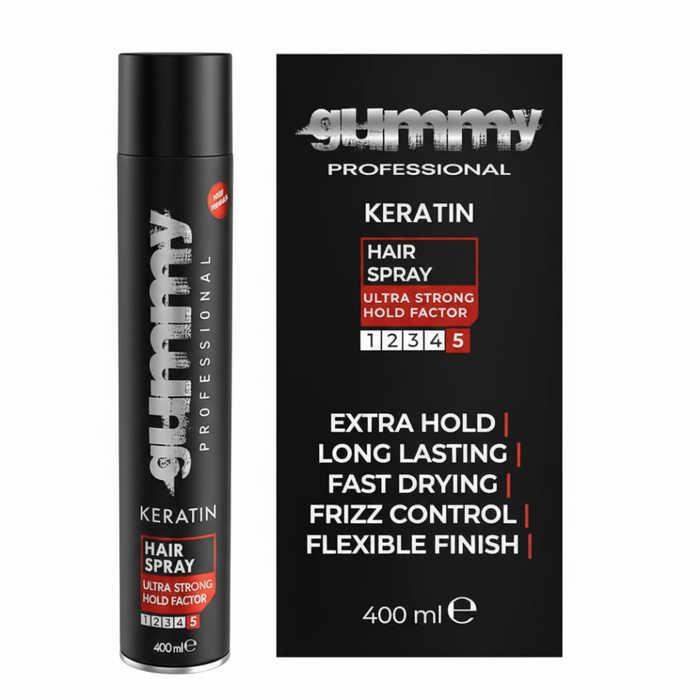 Gummy Professional keratin hair spray ultra strong hold 400ml long lasting control frizz free styling finishing spray